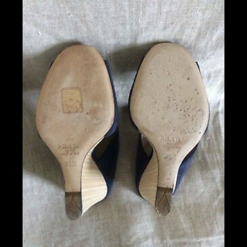 Prada Sandals Blue Suede Wedge Heel Slide 5.5 - Picture 7 of 8